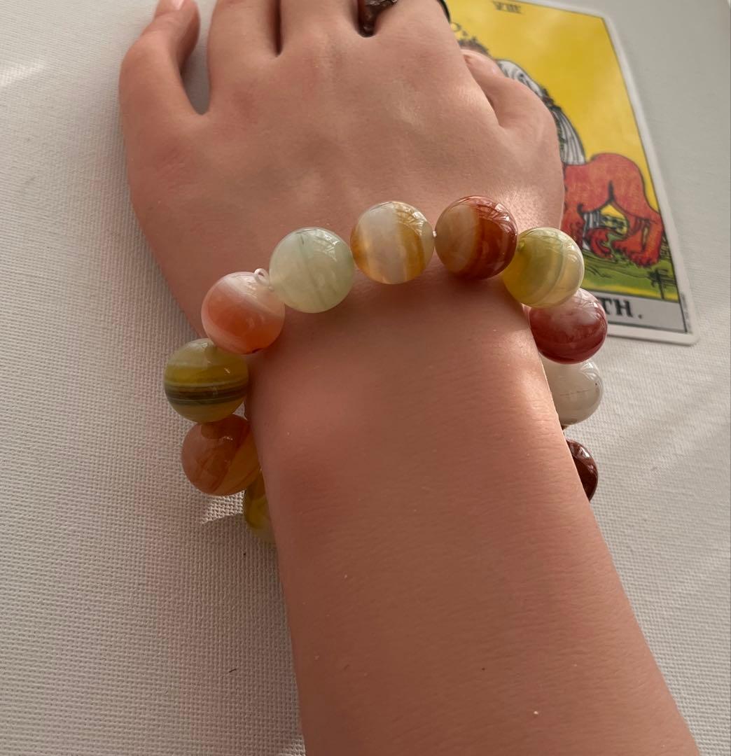 フォッシルコーラルとキャンディ瑪瑙のブレスレット