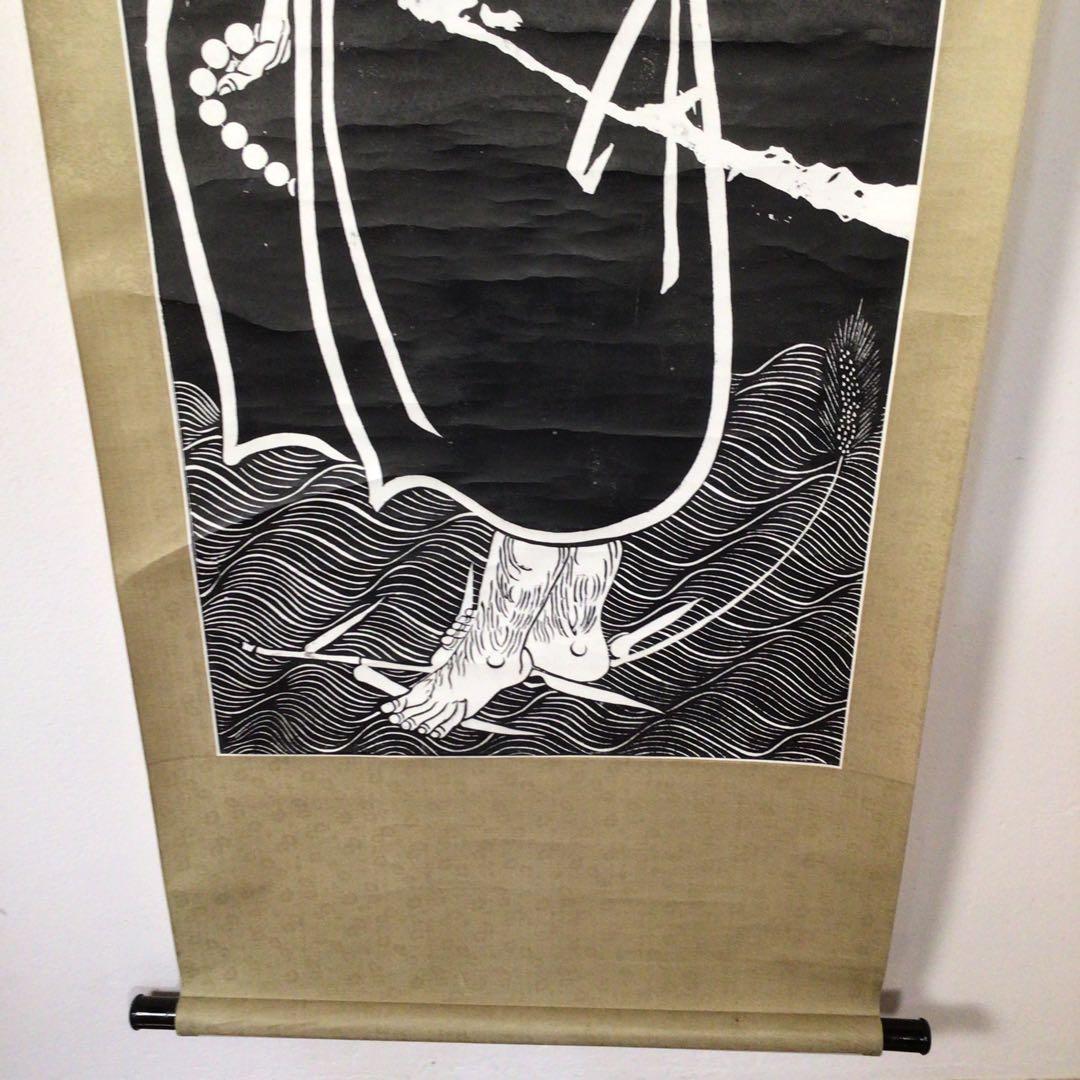 No3549掛軸　中国美術　拓本　達磨渡江図　合箱/畳箱付  仏教美術　送料無料