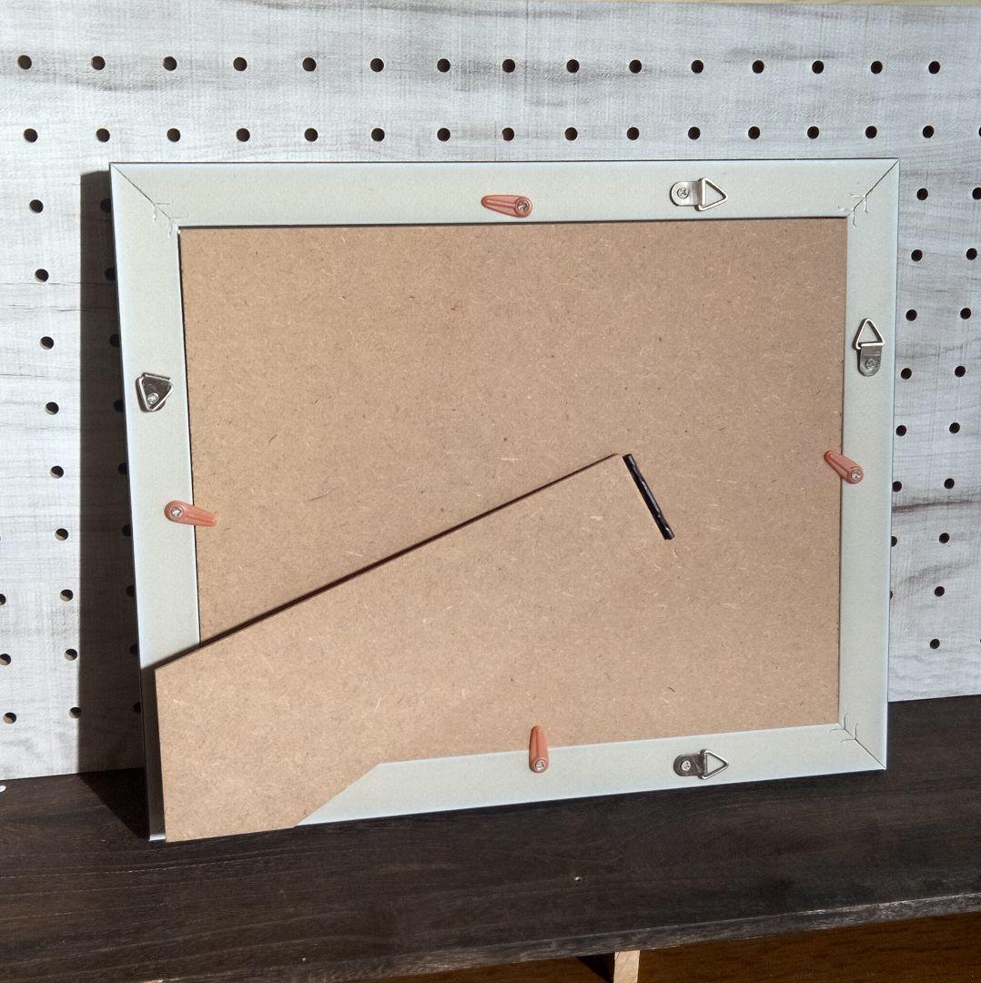 静かな海　原画　ガラス額つき　ポストカードサイズ　青い海　水彩　アクリル