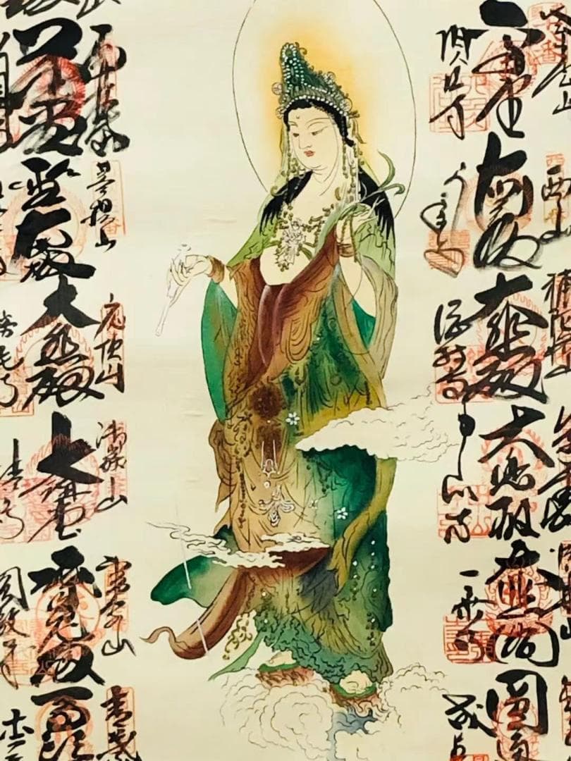 掛軸『西国三十三箇所霊場御朱印』仏画 絹本 紙箱付 掛け軸 R10181