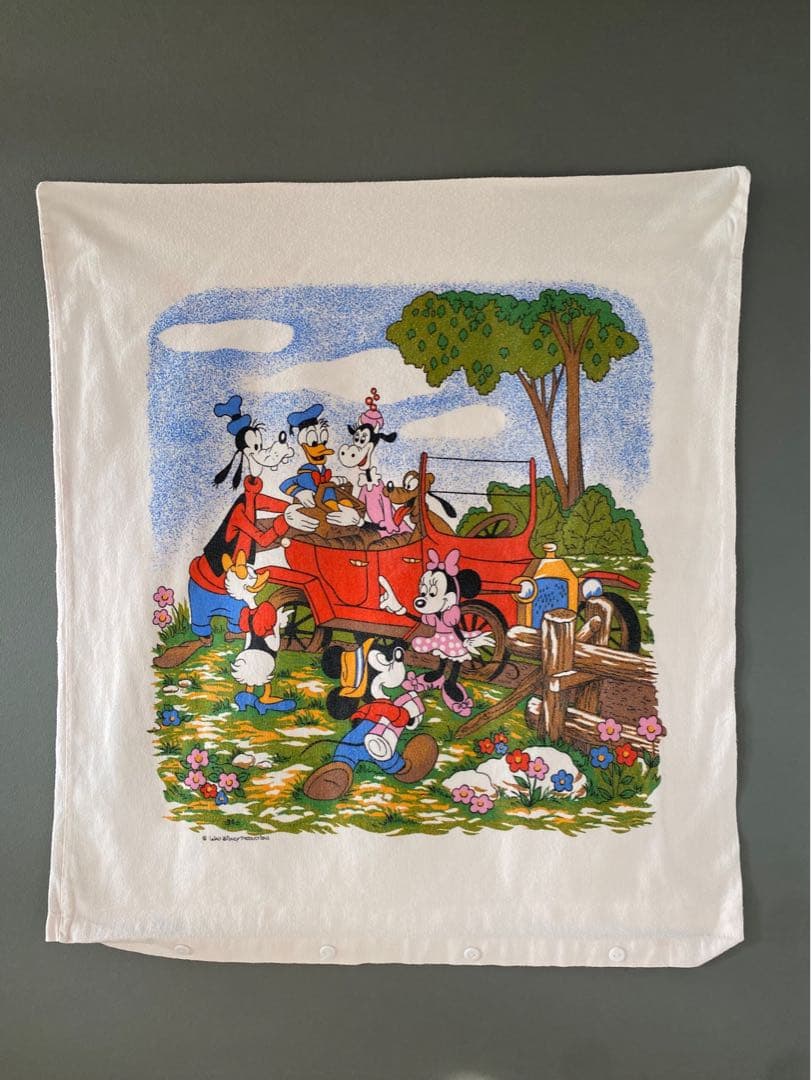 ビンテージ 70s ヨーロッパ ディズニー ミッキーマウス クッション カバー白