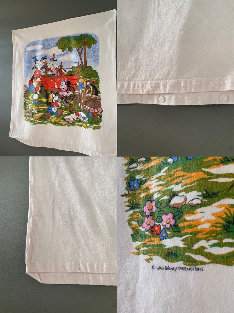 ビンテージ 70s ヨーロッパ ディズニー ミッキーマウス クッション カバー白