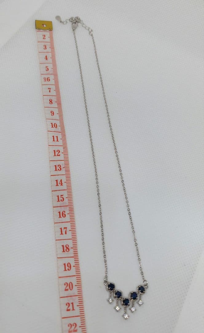 天然石 サファイアのシルバーネックレス 約22cm