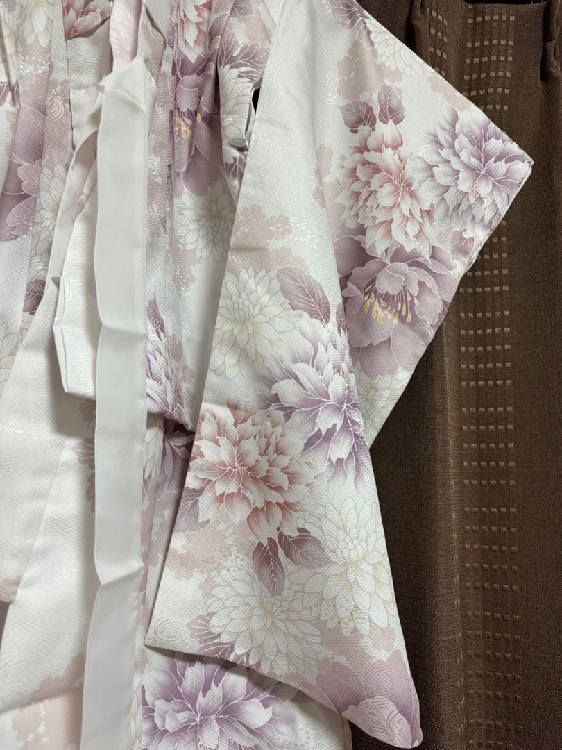 七五三　3歳女の子被布　くすみピンク　ホワイトぴんく白牡丹　ベロア　5点セット