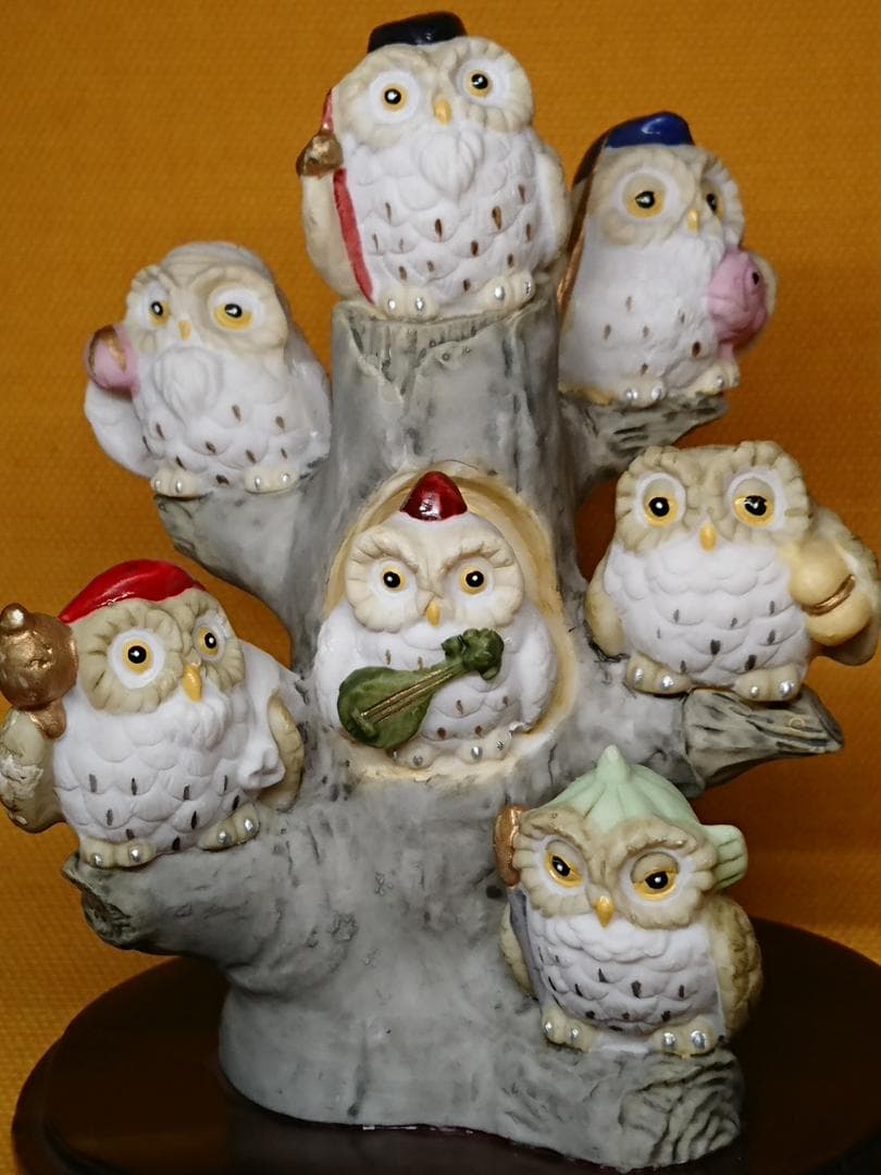 七福神　フクロウ　彫像　オブジェ　置物　インテリア　工芸品　美術品　A1295