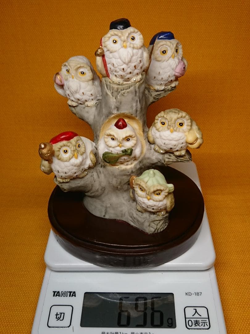 七福神　フクロウ　彫像　オブジェ　置物　インテリア　工芸品　美術品　A1295