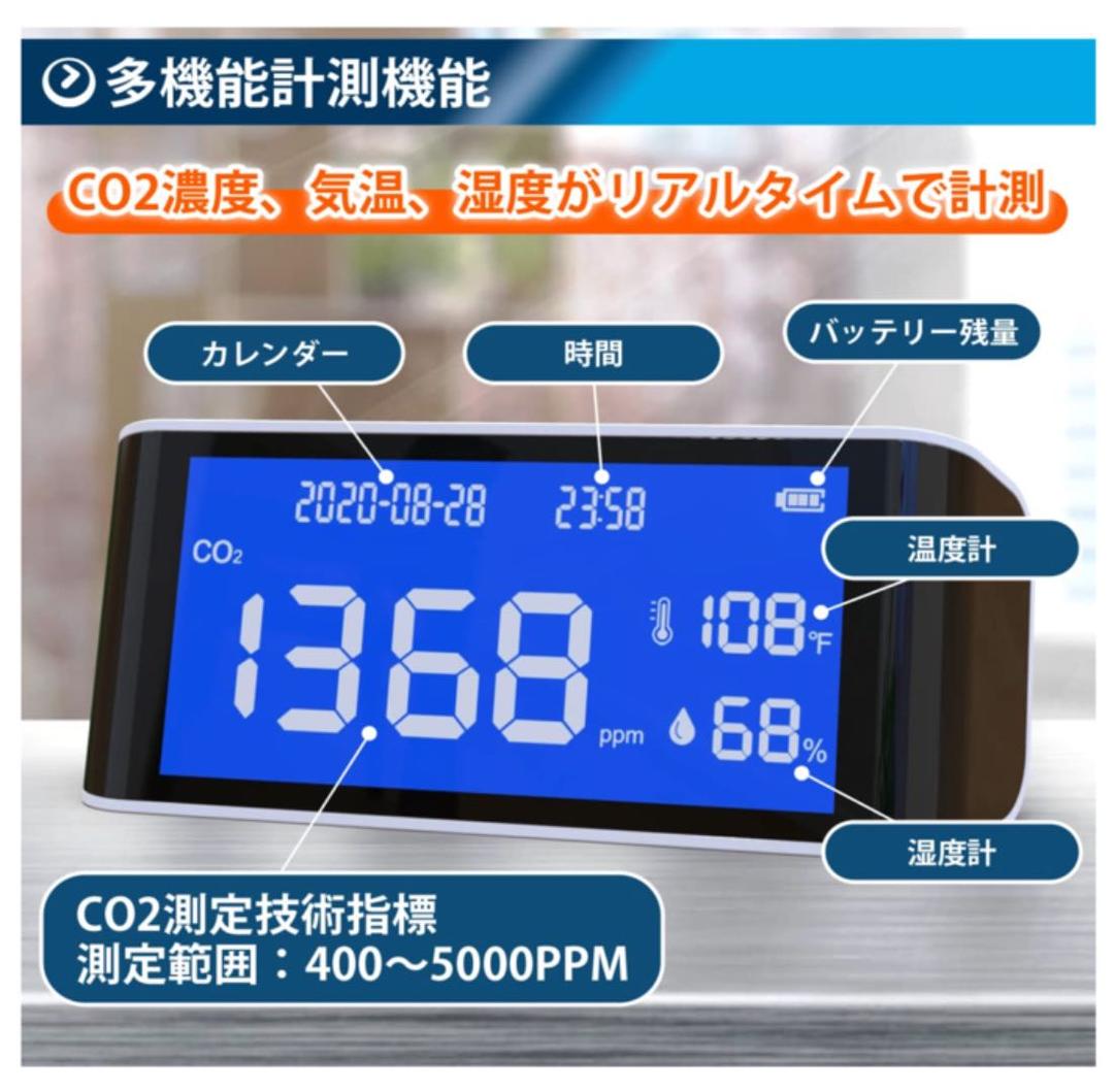 二酸化炭素濃度計  体調管理　時計　CO2検査　安心の備え