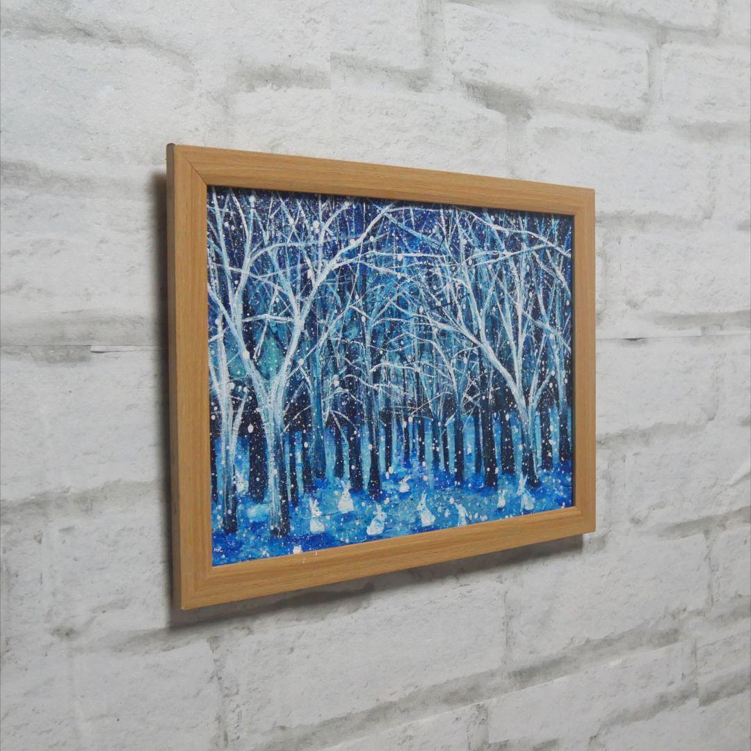 油絵 油彩 油彩画 絵 絵画　【冬の林の兎】