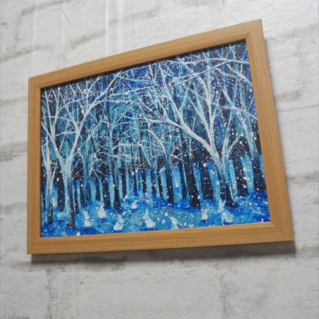 油絵 油彩 油彩画 絵 絵画　【冬の林の兎】