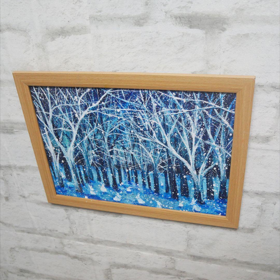 油絵 油彩 油彩画 絵 絵画　【冬の林の兎】