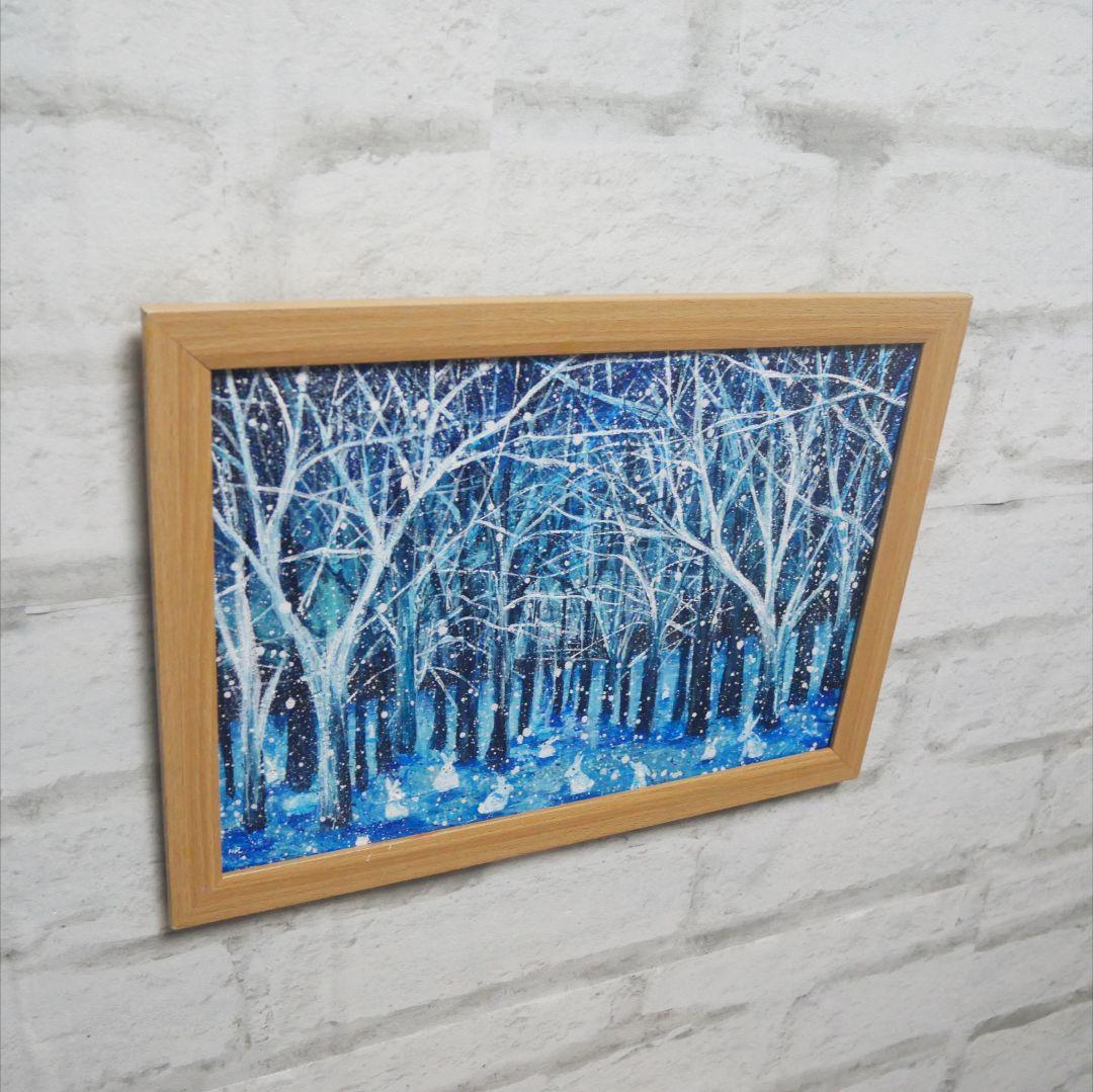 油絵 油彩 油彩画 絵 絵画　【冬の林の兎】