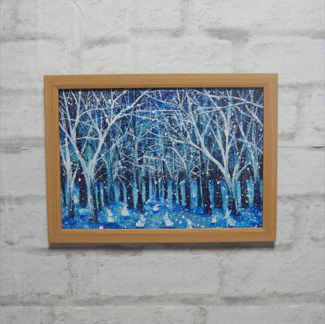 油絵 油彩 油彩画 絵 絵画　【冬の林の兎】