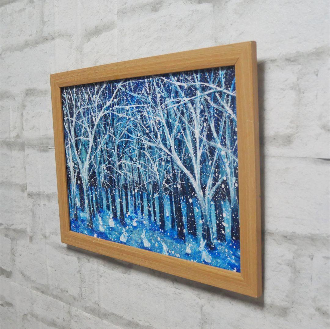 油絵 油彩 油彩画 絵 絵画　【冬の林の兎】
