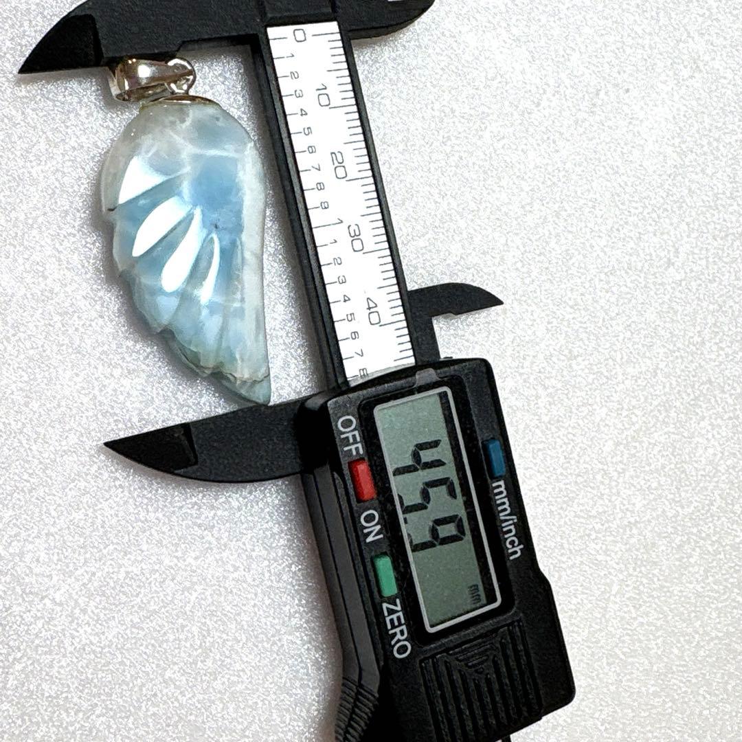 ラリマー　羽根　ペンダントトップ