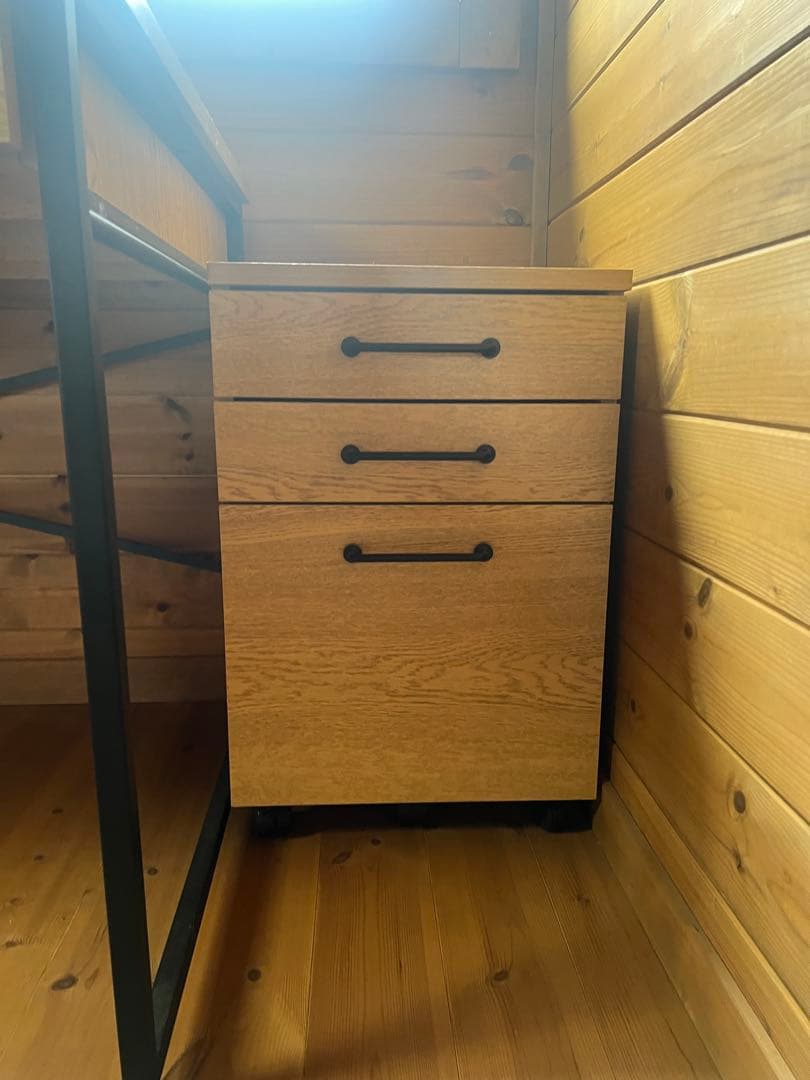 【美品LOWYA】ナチュラルカラーデスク キャスター付きキャビネットセット