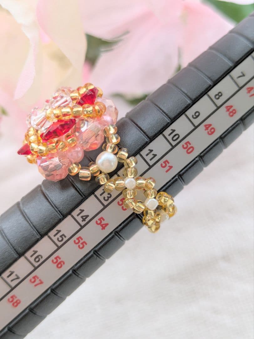 スワロフスキー　ビーズネックレス　ローズサテン　ハンドメイド