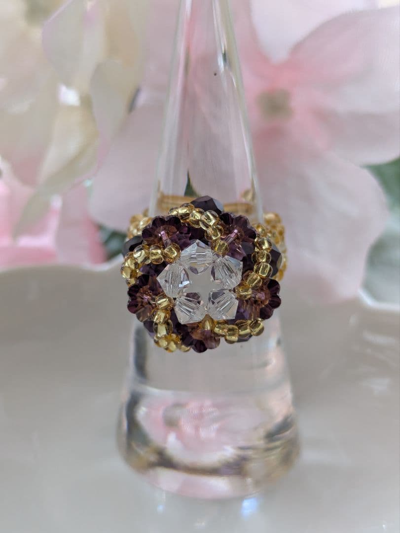 スワロフスキー　ビーズネックレス　ローズサテン　ハンドメイド