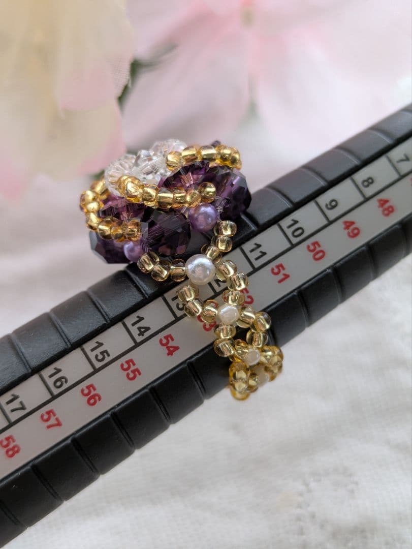 スワロフスキー　ビーズネックレス　ローズサテン　ハンドメイド