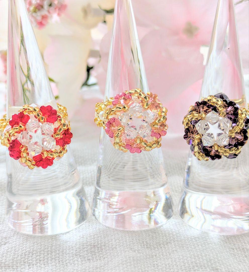 スワロフスキー　ビーズネックレス　ローズサテン　ハンドメイド