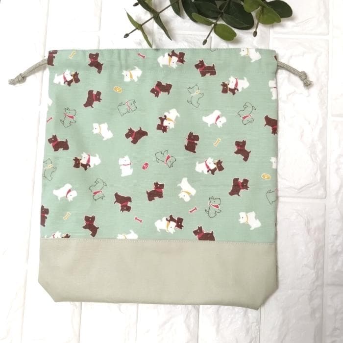 《送料無料 》 通園 通学 3点セット 小さな わんこ グリーン　＃n1365