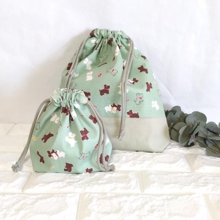 《送料無料 》 通園 通学 3点セット 小さな わんこ グリーン　＃n1365