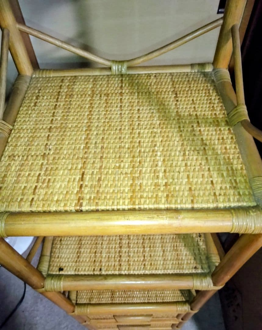 昭和レトロラタン製引き出し付ラック美品大型