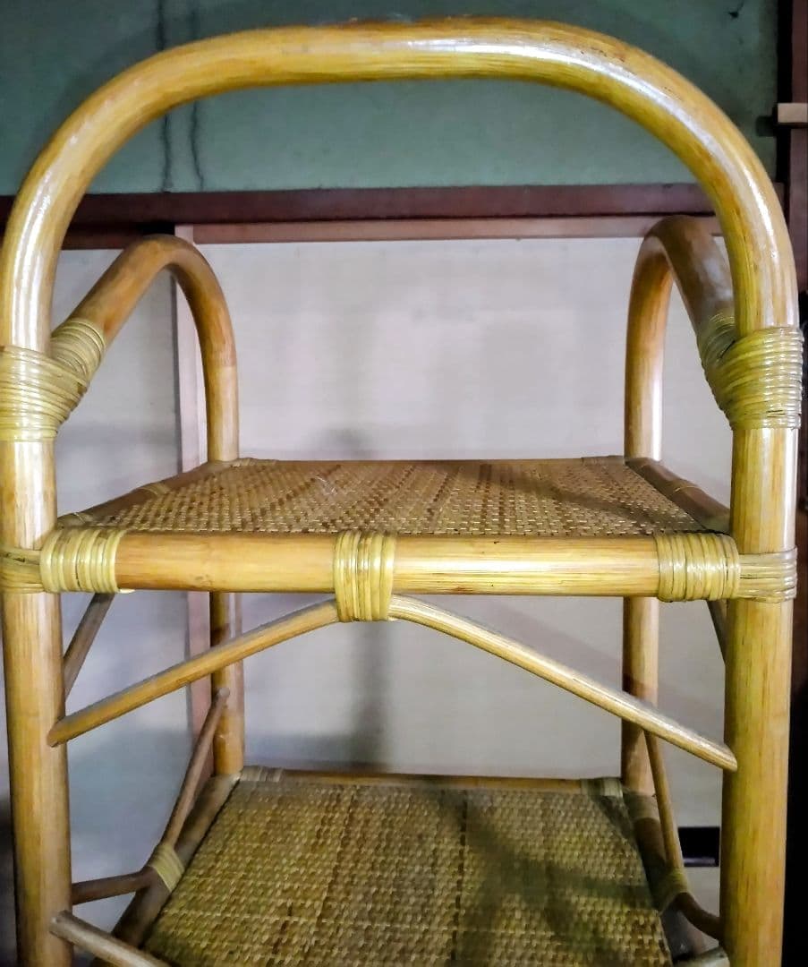 昭和レトロラタン製引き出し付ラック美品大型