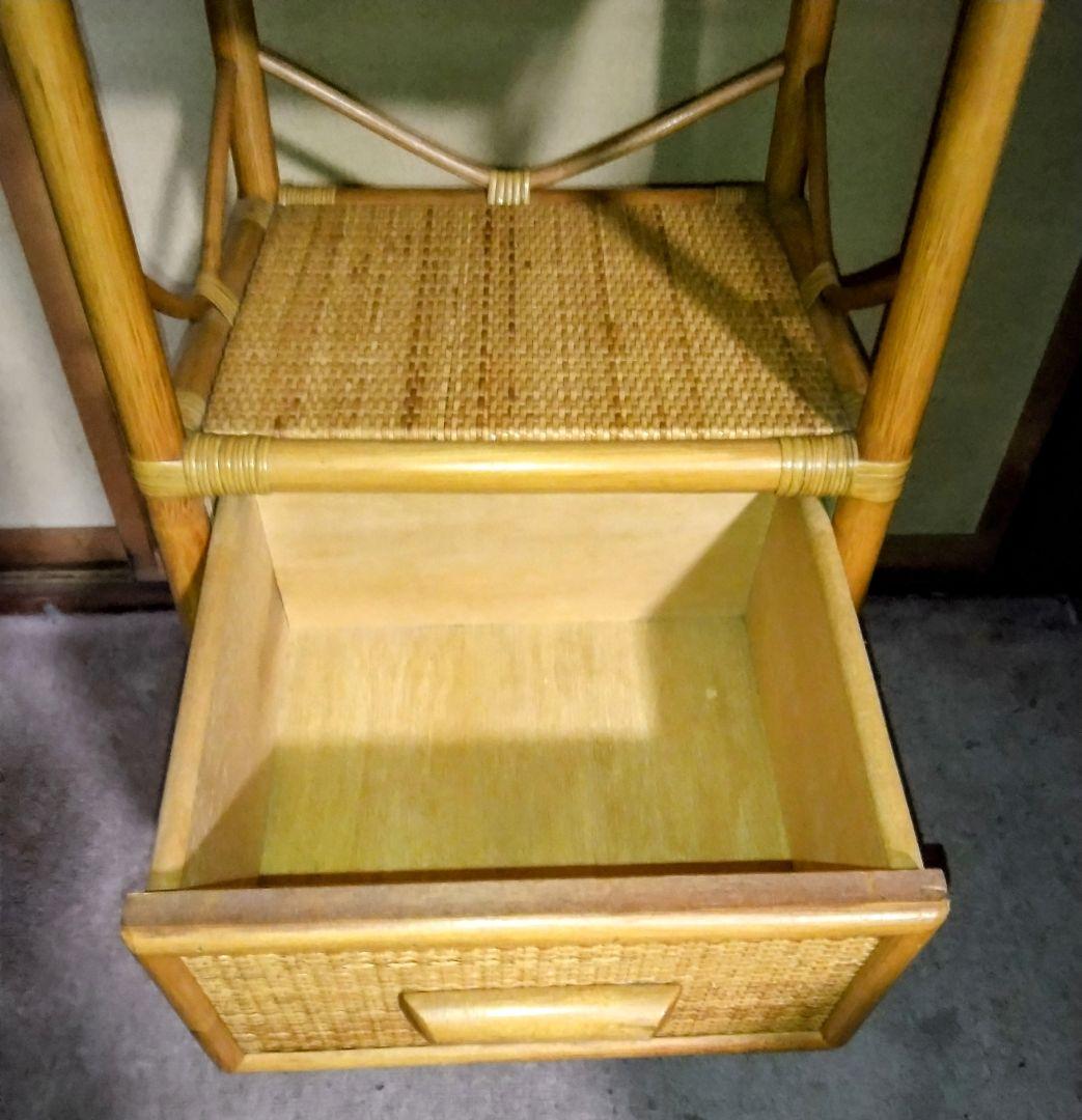 昭和レトロラタン製引き出し付ラック美品大型