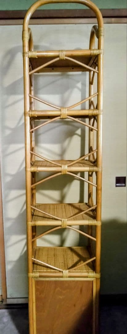 昭和レトロラタン製引き出し付ラック美品大型