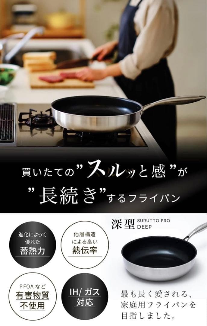 新品 SURUTTO PRO スルッと 深型 24cm IH ガス フライパン
