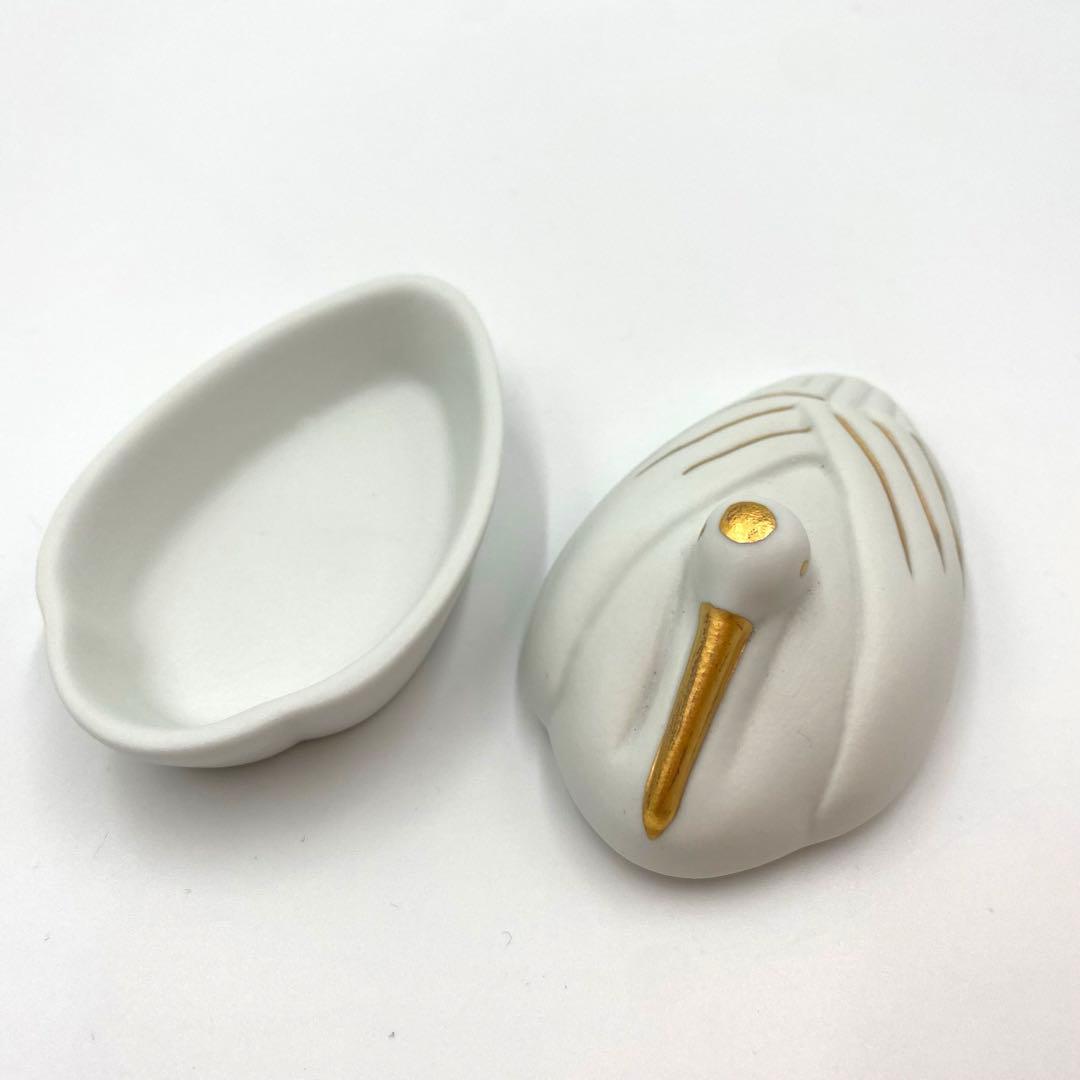 【新品】有田焼原重製陶所　鶴亀豆蓋物セット　白マット　金彩　縁起物