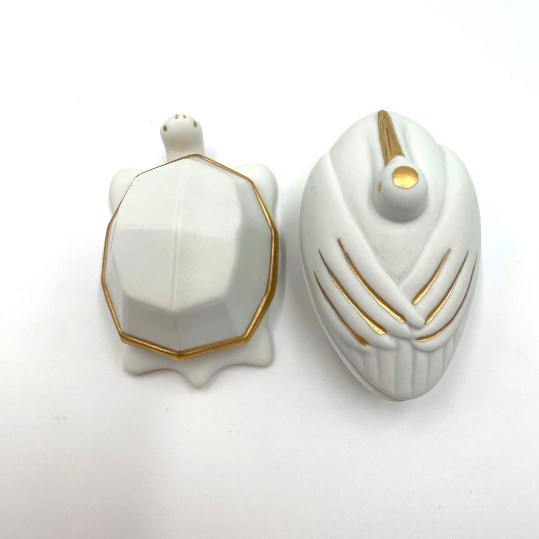 【新品】有田焼原重製陶所　鶴亀豆蓋物セット　白マット　金彩　縁起物