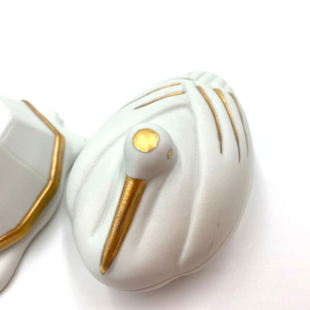 【新品】有田焼原重製陶所　鶴亀豆蓋物セット　白マット　金彩　縁起物