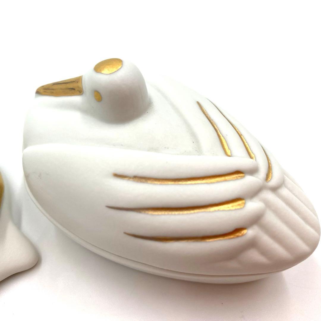 【新品】有田焼原重製陶所　鶴亀豆蓋物セット　白マット　金彩　縁起物