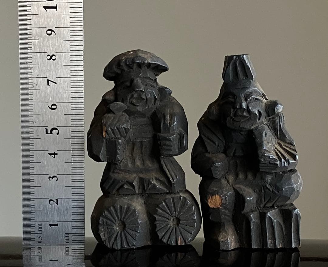 【珍造形な 恵比寿 大黒天 木彫 約8㎝ 江戸後期〜明治頃】民間信仰郷土玩具民藝