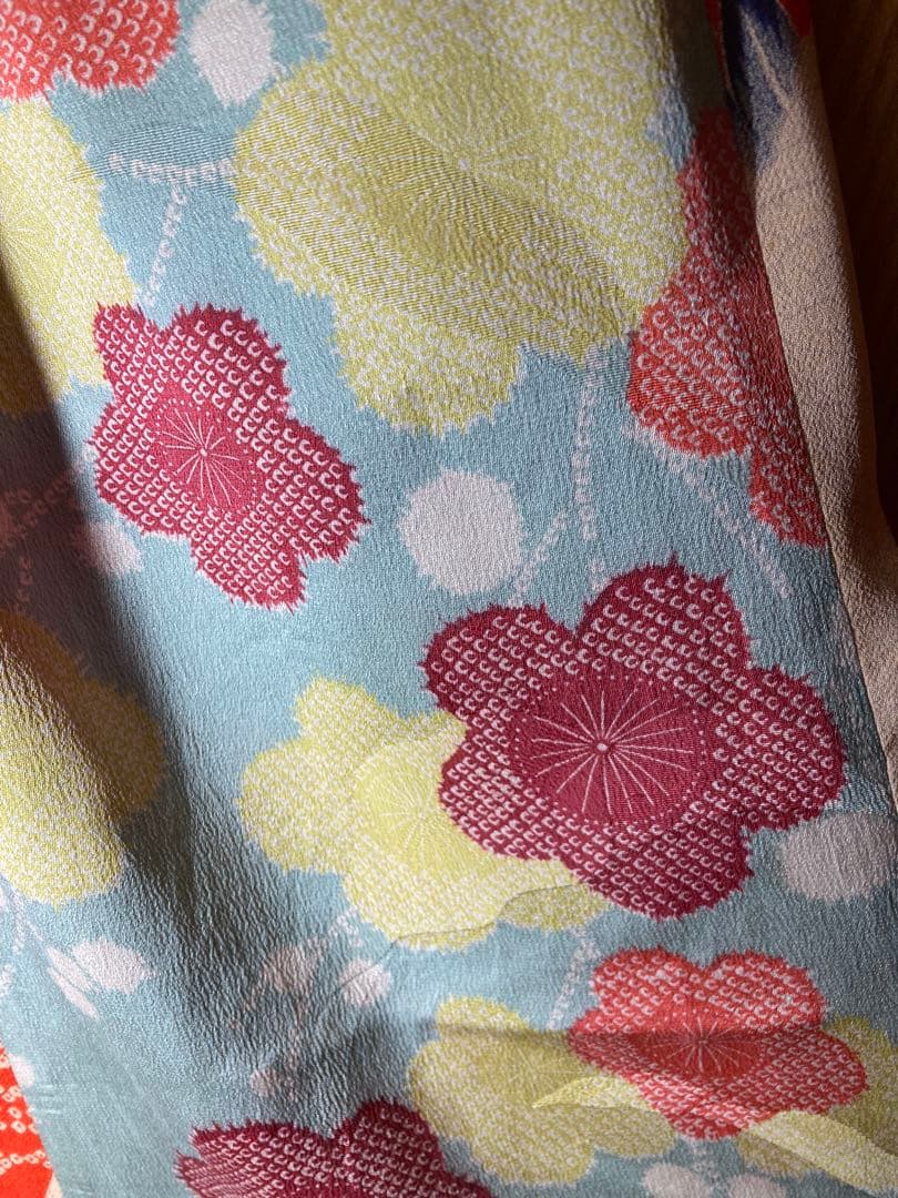 着物リメイクパッチワークスカート鶴梅赤系