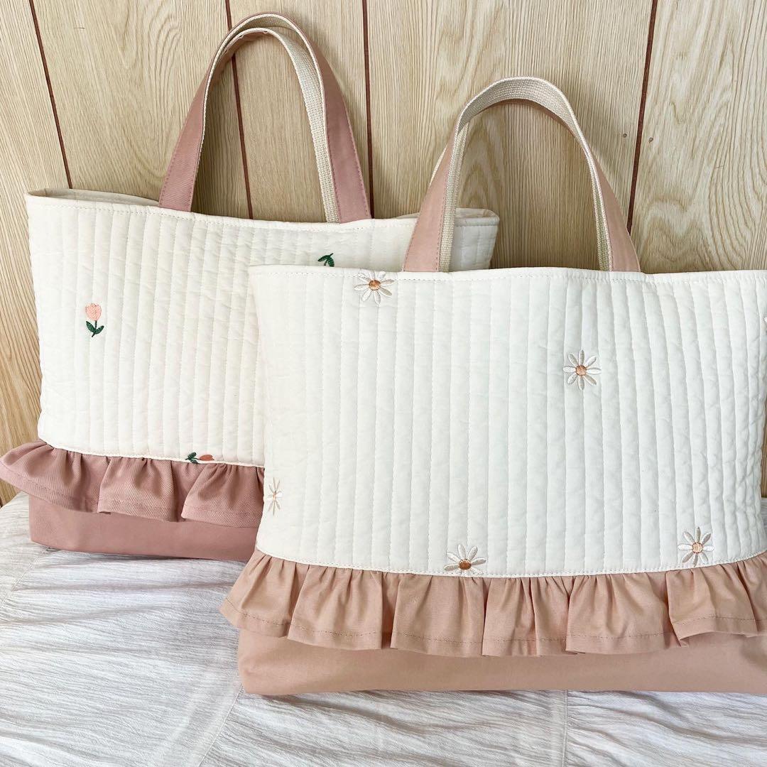 ヌビ　フリルレッスンバック　バッグ　ピンク　花　イブル　韓国　キルティング