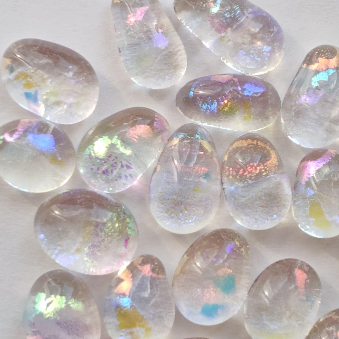 ガラスナギット☆82、ダイクロガラスのみ使用、雫型色々、20個、小売可能