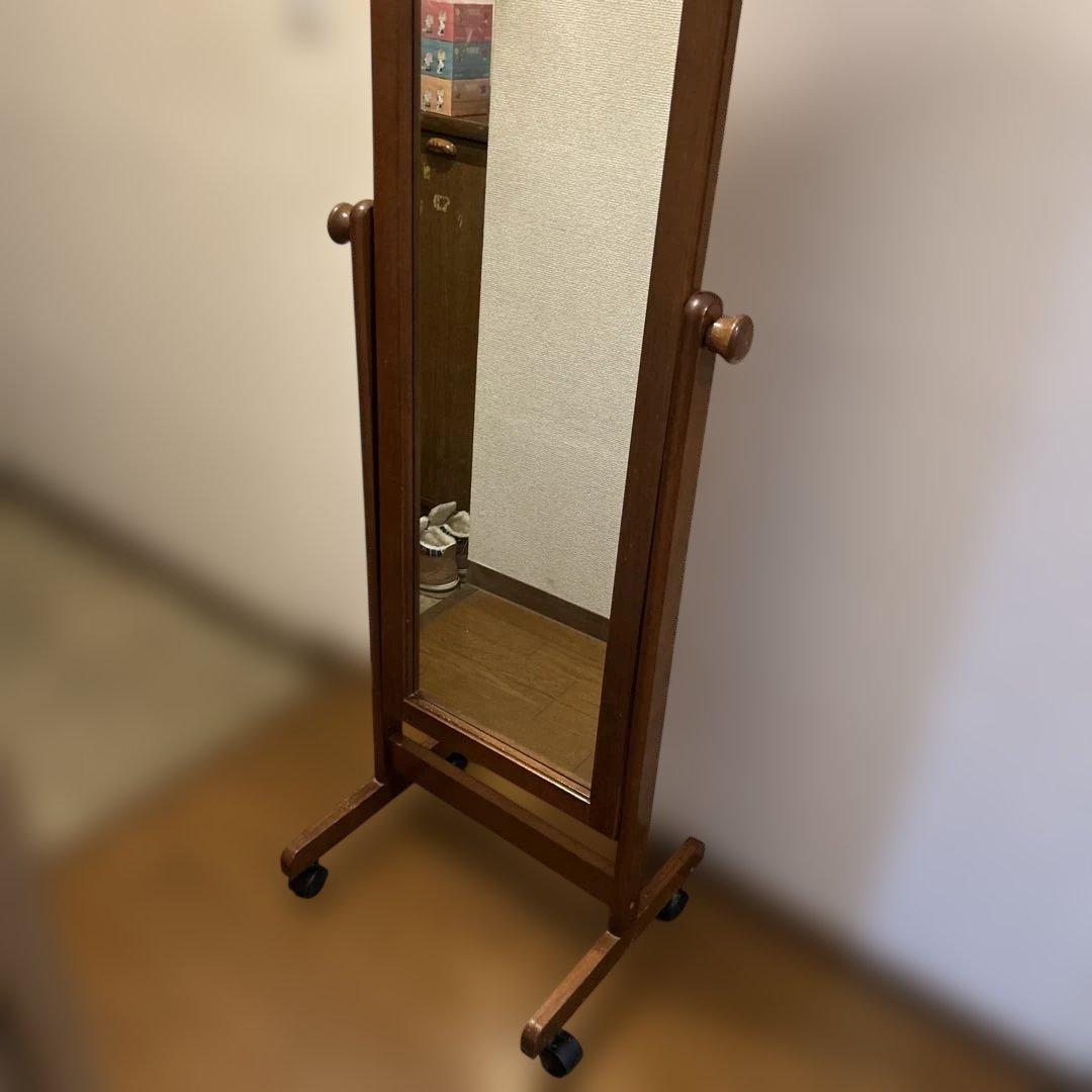 木製スタンドミラー キャスター付き