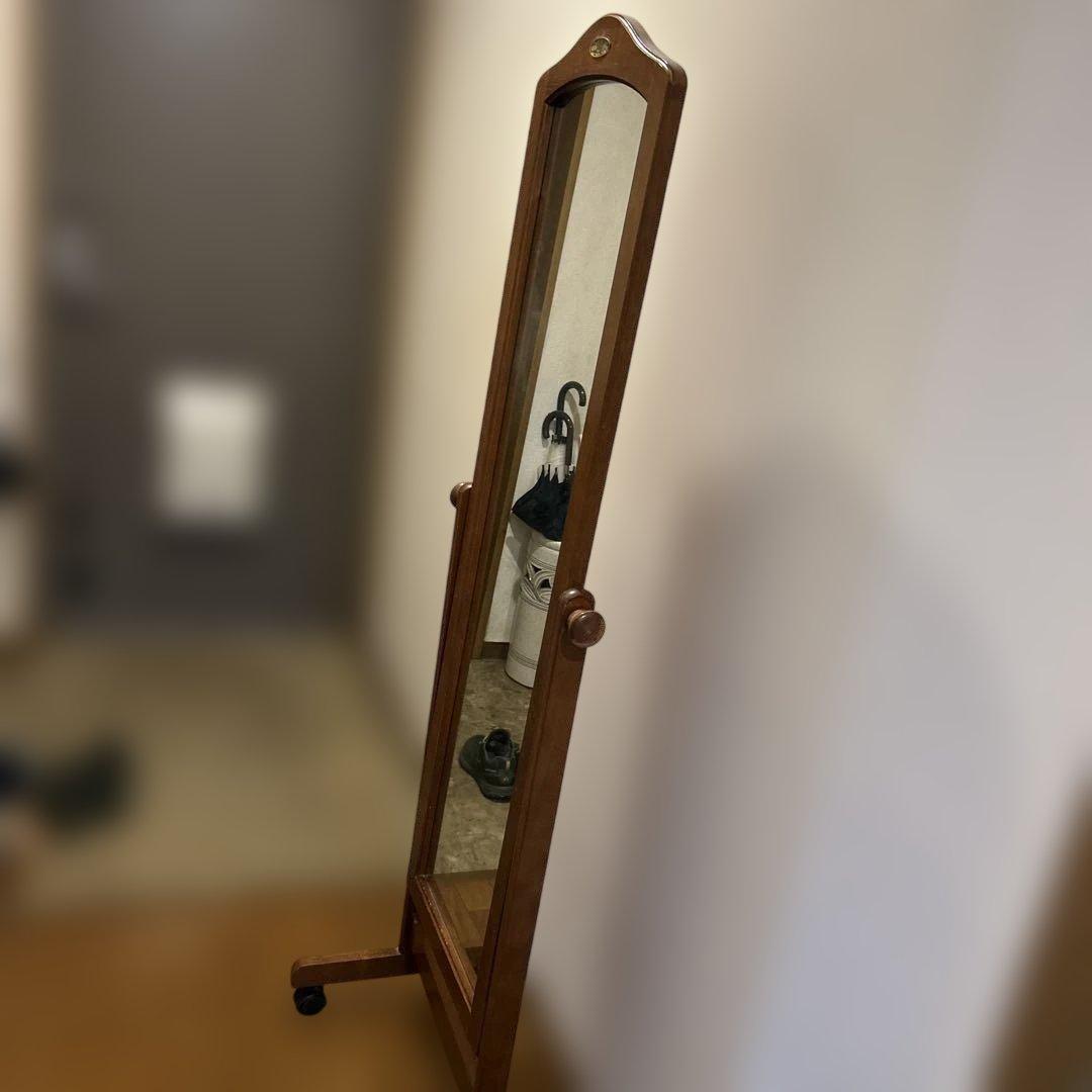 木製スタンドミラー キャスター付き