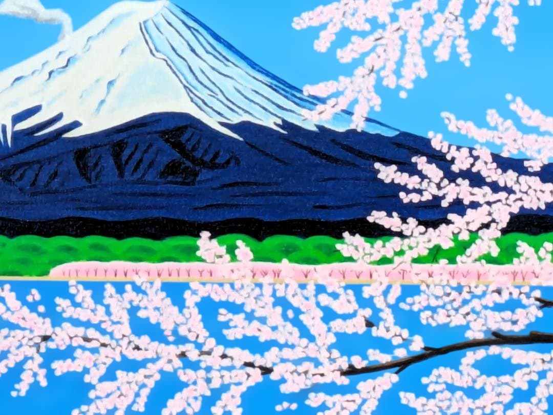 ★富士山と満開の桜・肉筆油彩画・F6キャンバス