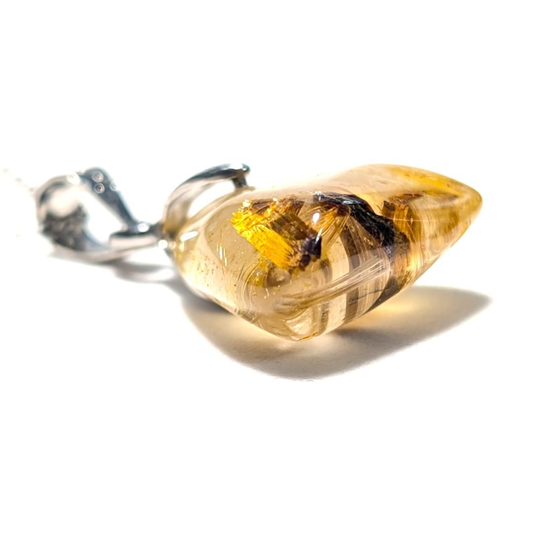 一点物 黄金オーラ 太陽放射ルチルペンダント チェーン50cm付 SV925