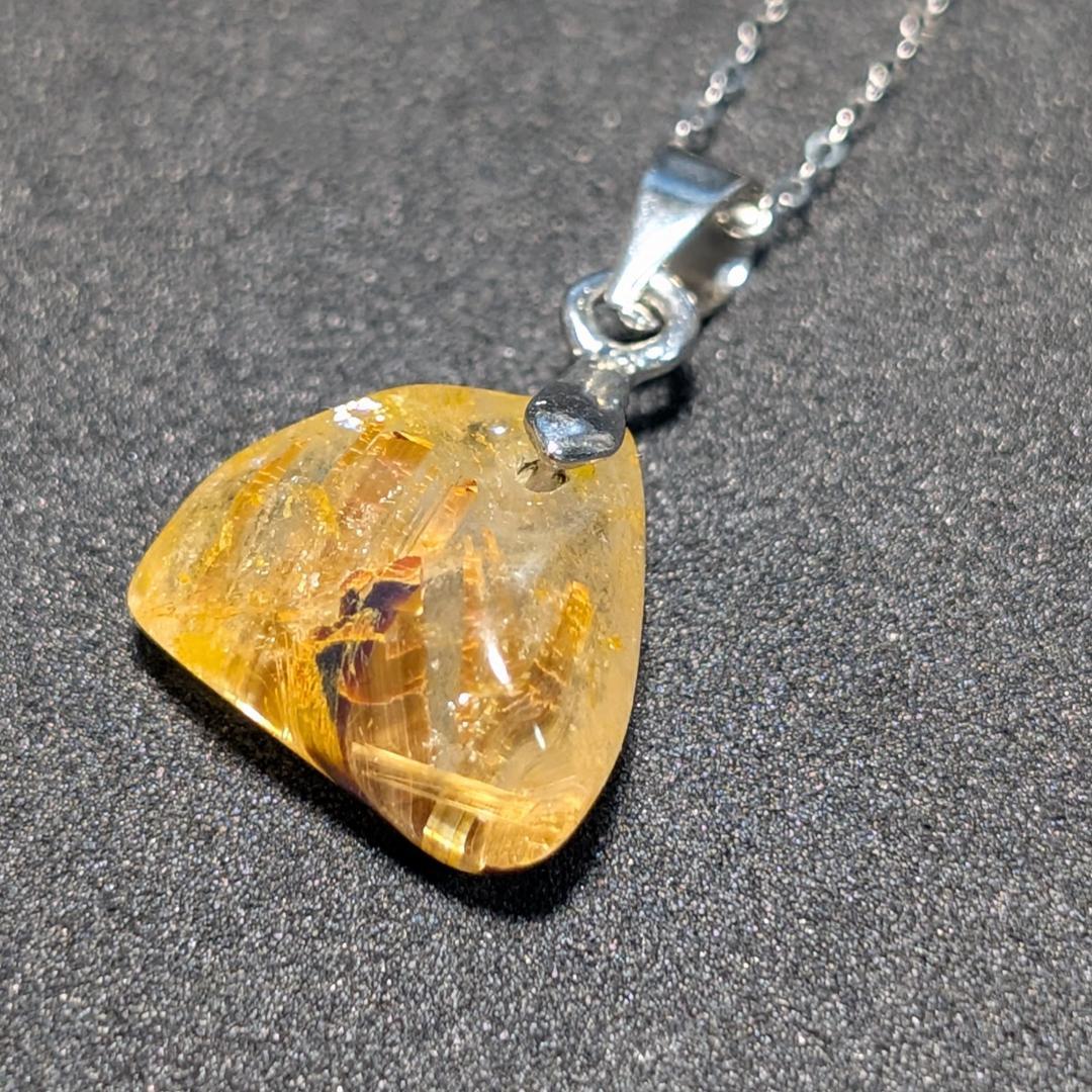 一点物 黄金オーラ 太陽放射ルチルペンダント チェーン50cm付 SV925