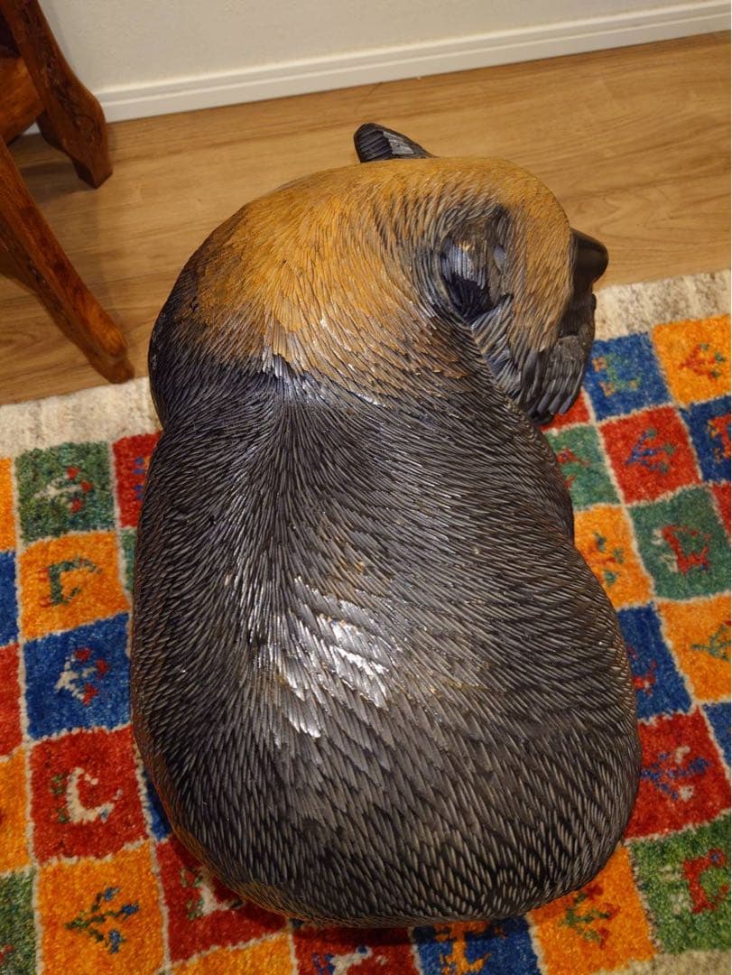 北海道　木彫り熊　小熊咥え熊　特大サイズ