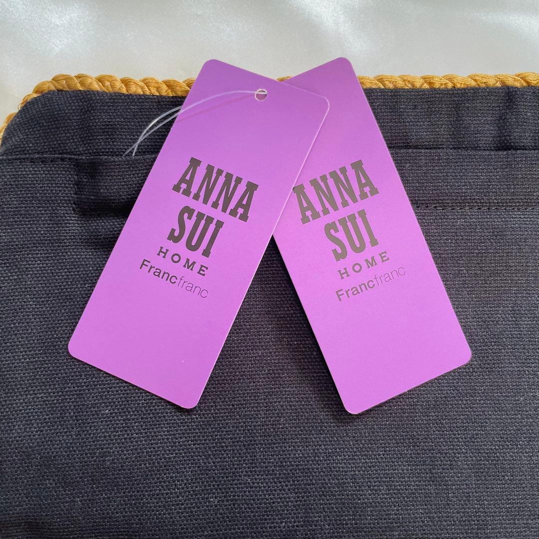 【新品タグ付き】ANNASUI クッションカバー　フラワー　ブラック×ゴールド