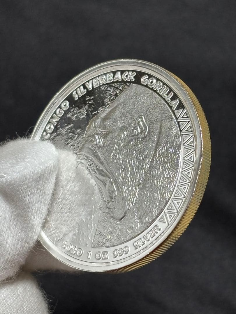 純銀99.9% 1オンス銀貨 2020年 コンゴ共和国「シルバーバックゴリラ」