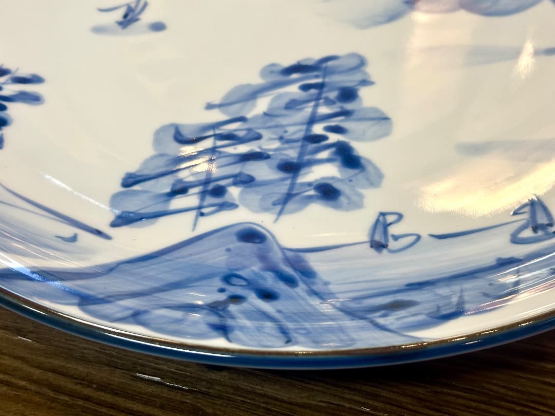 再値下げ　新品　有田焼　其泉窯　手描き　染付山水　大皿　36cm　盛皿　飾り皿