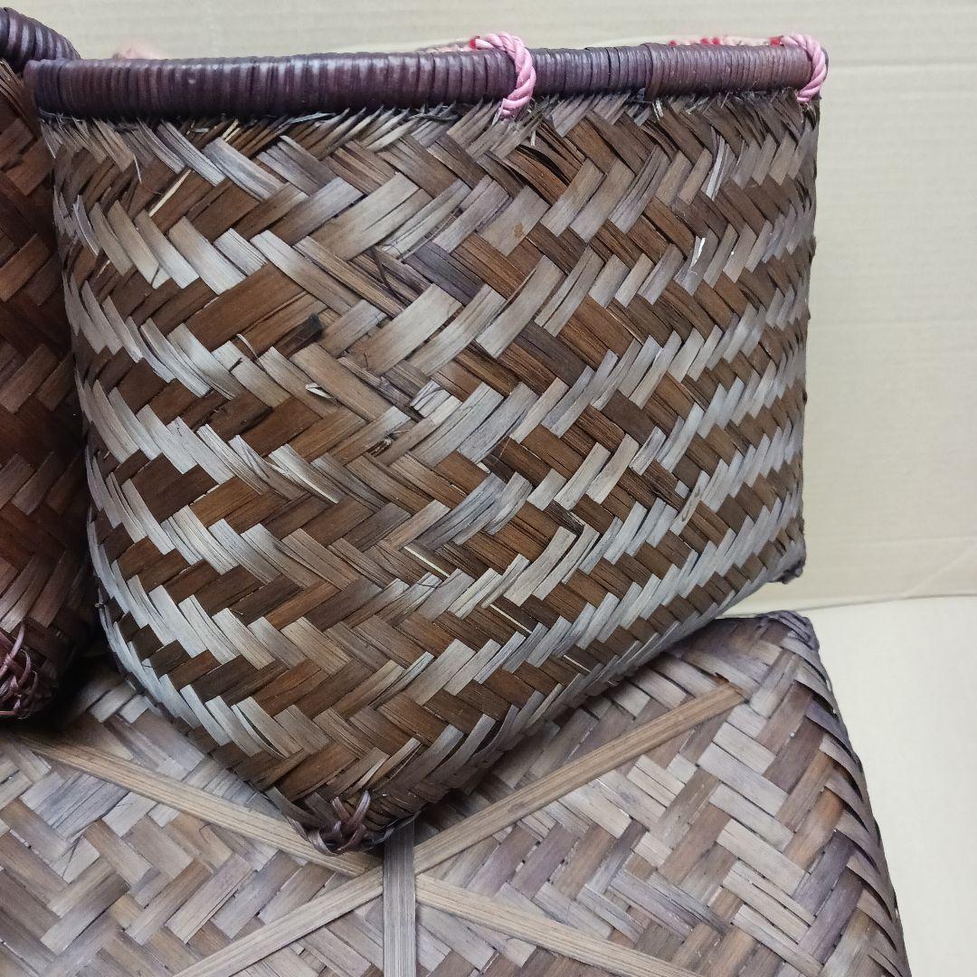 新品　竹籠バッグ　かごバッグ　バッグ　一閑張り　巾着　4個32x18・25x15