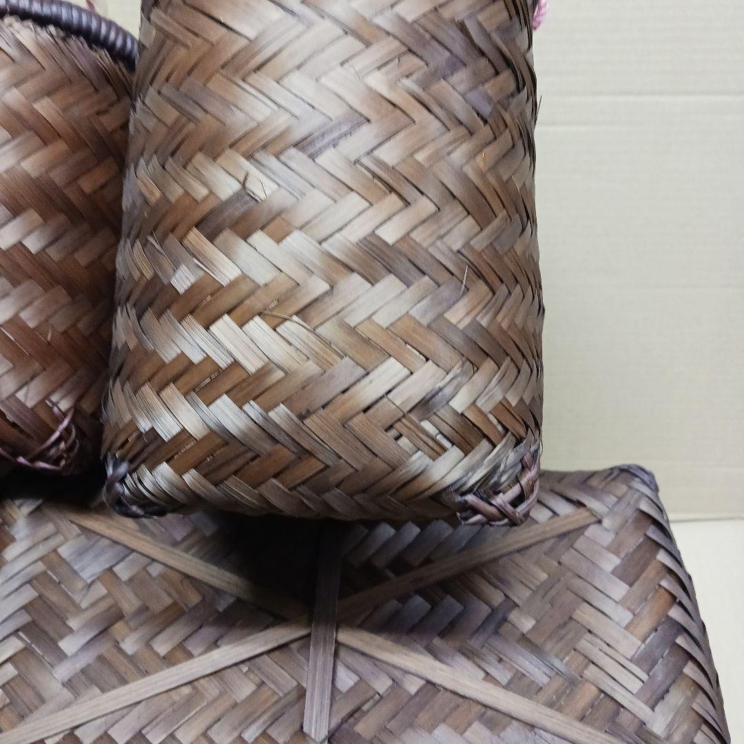 新品　竹籠バッグ　かごバッグ　バッグ　一閑張り　巾着　4個32x18・25x15