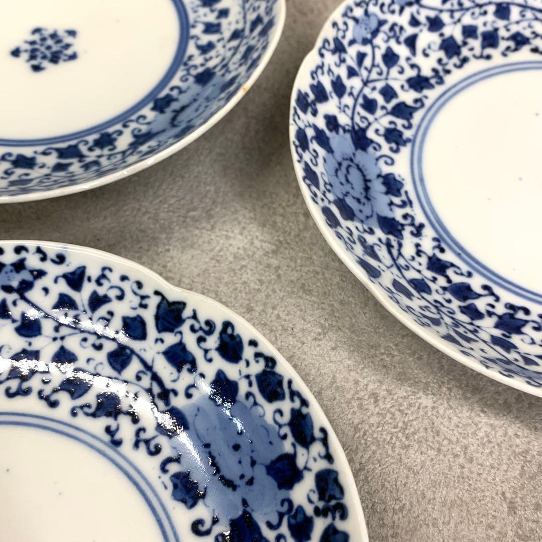 中皿 5点 直径15.3cm 花唐草 染付 藍色 青 古皿 伊万里 有田 ⑨